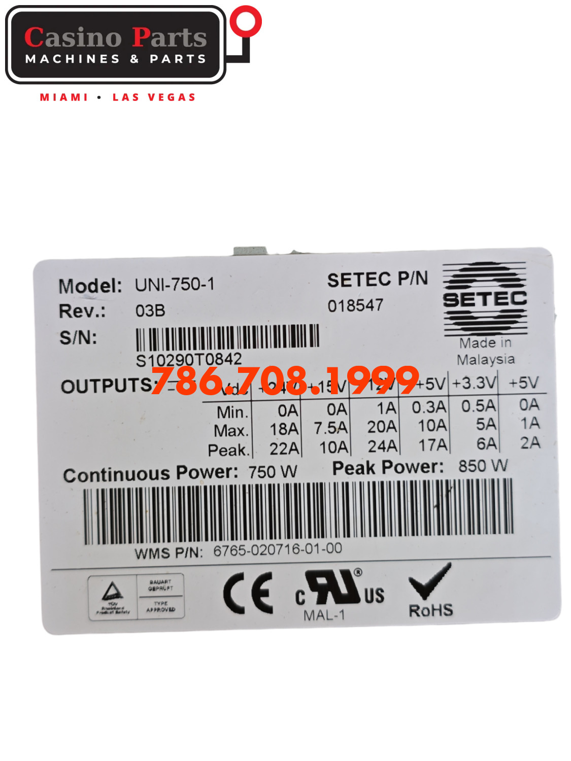 Wms Bb2 Power Supply Setec Uni750 750W Supplies